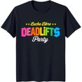 thumbnail image 1 of Bold Black T-Shirt with Rainbow 'Lucha Libre Deadlifts Party' Graphic & Stars, 1 of 5