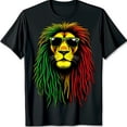 thumbnail image 1 of Bold Black T-Shirt with Rastafarian Lion Graphic Dreadlocks & Sunglasses, 1 of 5