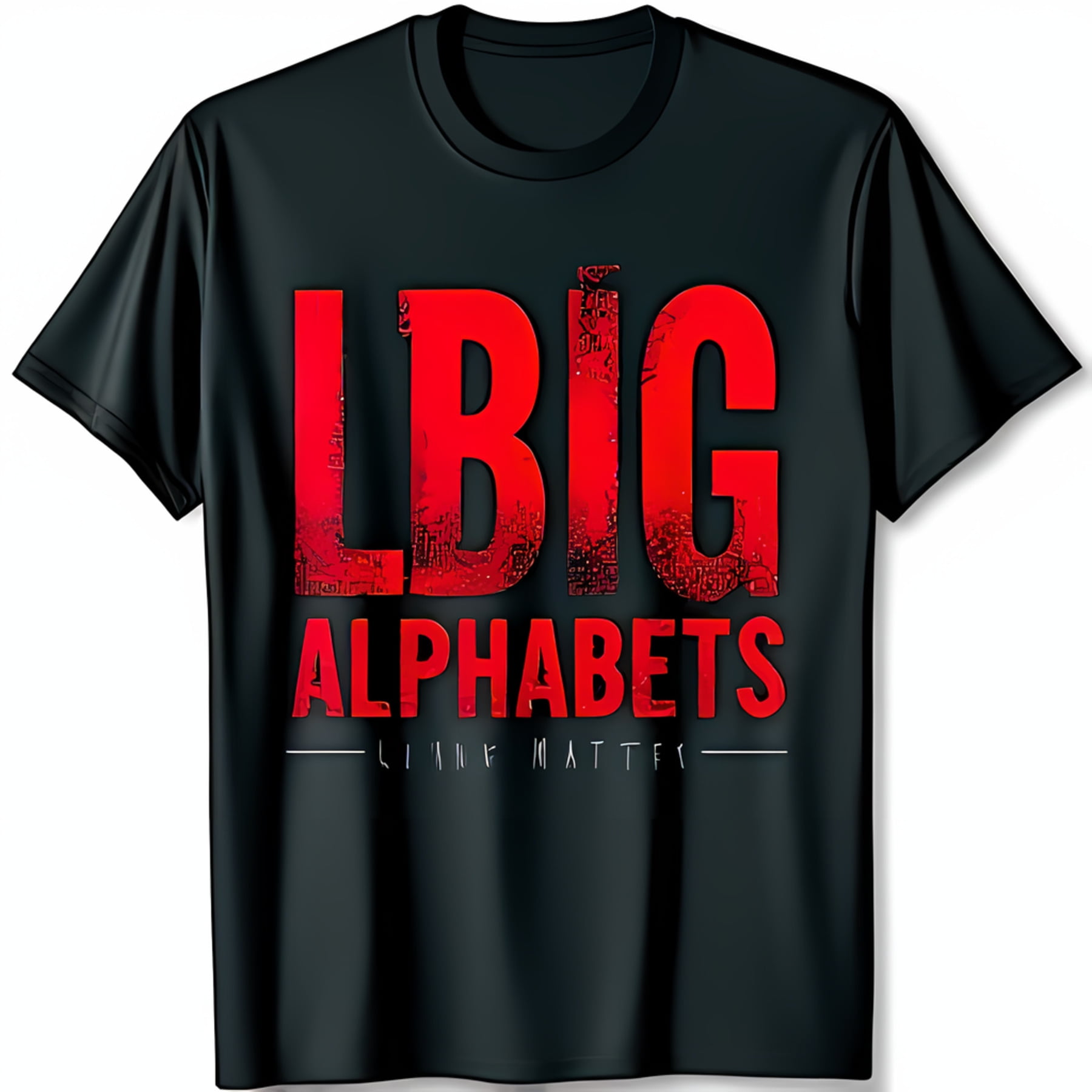 Bold Black TShirt with Red BIG ALPHABETS Graphic & LINE MATTERS Design