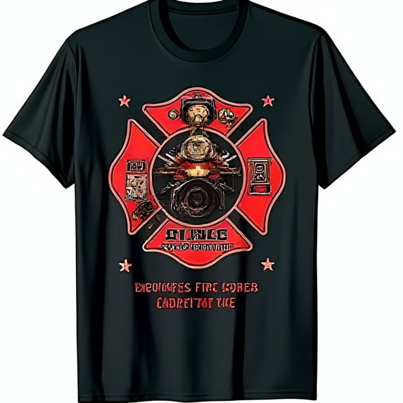 Bold Black T-Shirt with Red Fire Department & Graphic