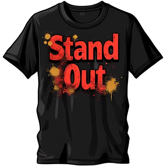 Bold Black T-Shirt with Red Stand Out Graphic & Colorful Splatter Design