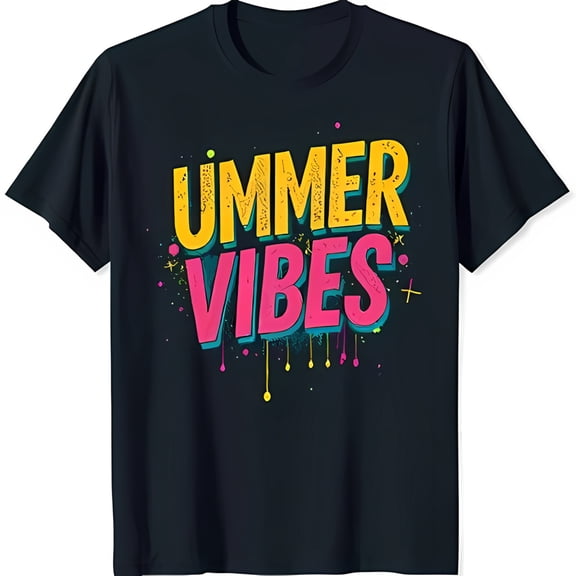 Bold Black T-Shirt with 'SUMMER VIBES' Dripping Graphic Print Youthful & Fun