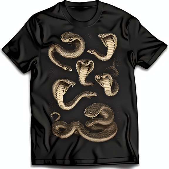 Bold Black T-Shirt with Snake Print Design Comfortable Fit