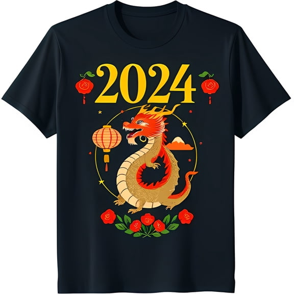 Bold Black T-Shirt with Striking '2024' Graphic & Design