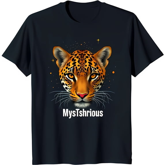 Bold Black T-Shirt with Striking Face Graphic & 'Mystshrious' Text