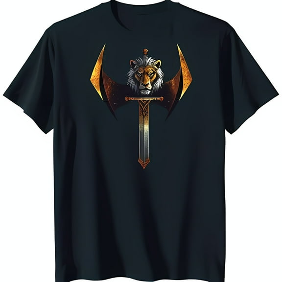 Bold Black T-Shirt with Striking Gold and Lion Graphic Design