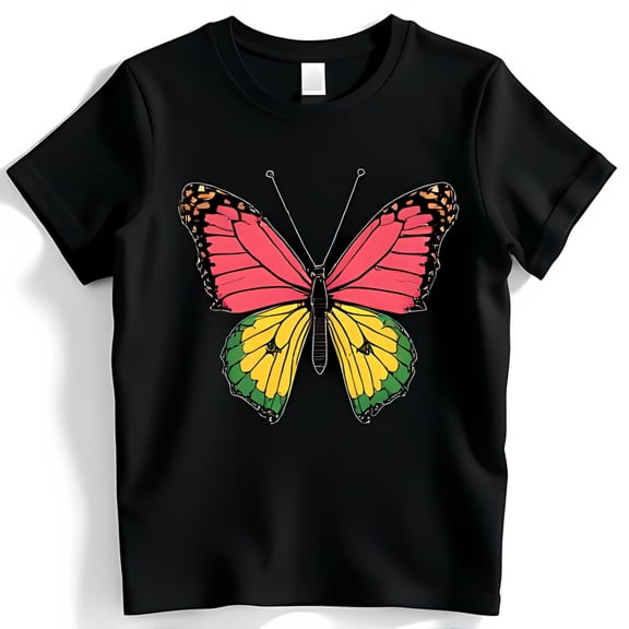 Bold Black T-Shirt with Striking Red Butterfly Graphic Comfortable Wear