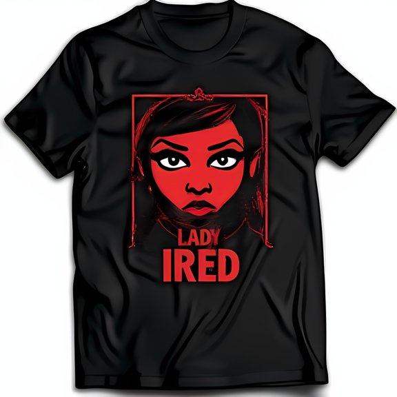 Bold Black T-Shirt with Striking Red Graphic of Woman's Face Lady Ired