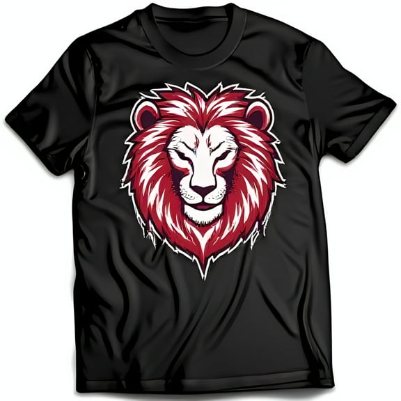 Bold Black T-Shirt with Striking Red Lion s Head Design Confident & Intricate