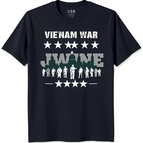 Bold Black T-Shirt with 'VIETNAM WAR' Graphic Silhouettes & 'WE WIN'