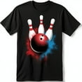 thumbnail image 1 of Bold Black T-Shirt with Vibrant Bowling Graphic Red Ball & Design, 1 of 5