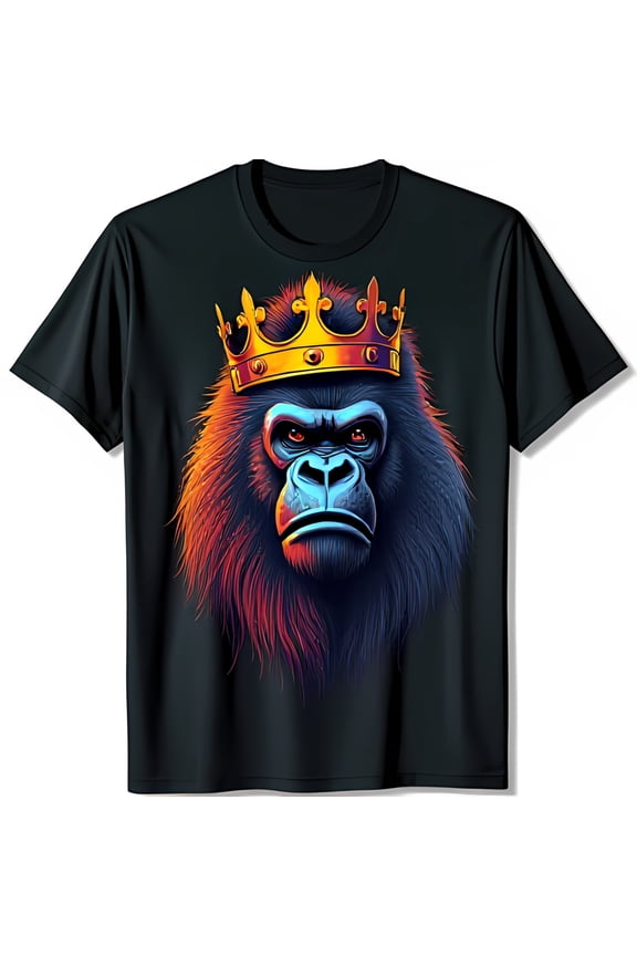 Bold Black T-Shirt with Vibrant Gorilla Chest Graphic a Statement