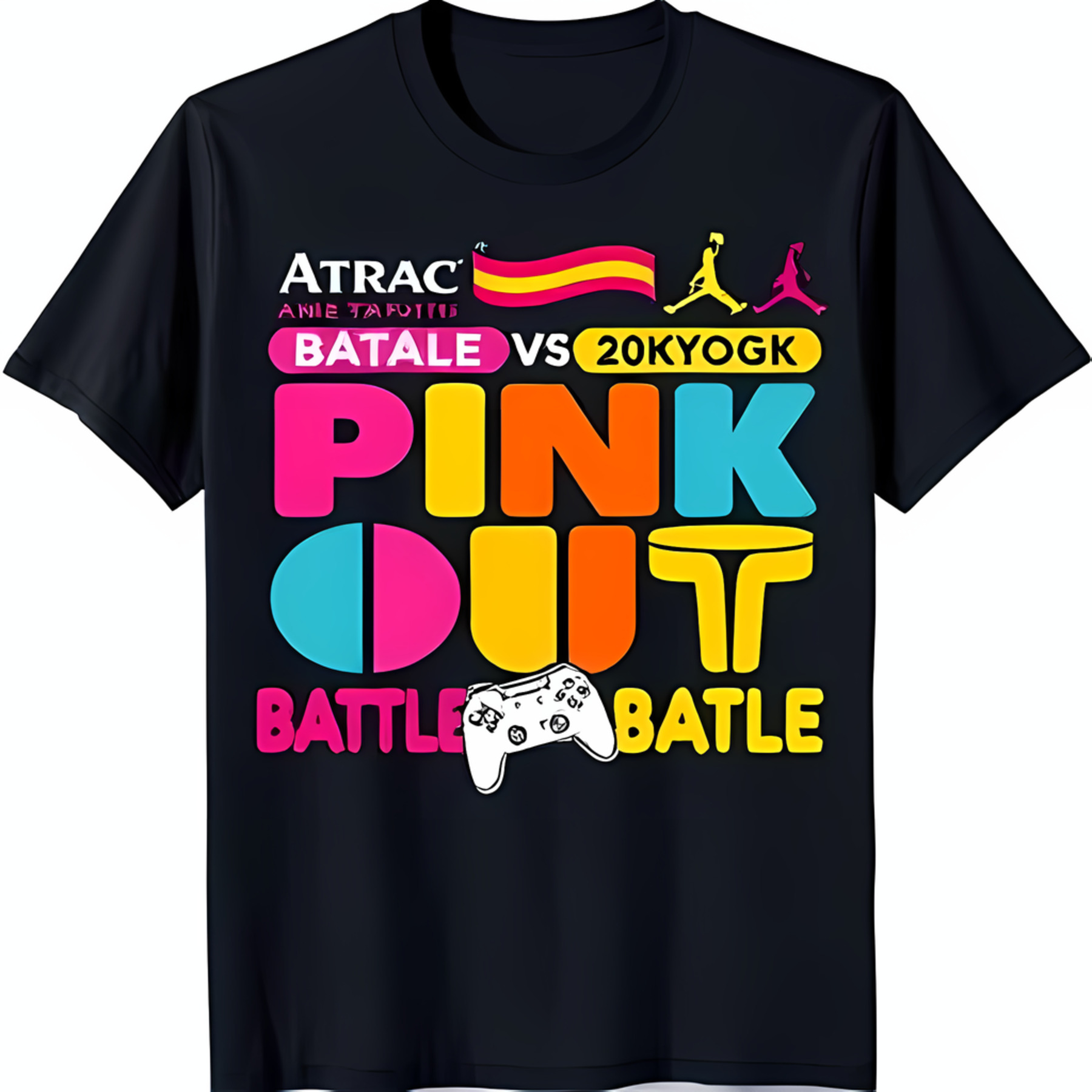 Bold Black TShirt with Vibrant Graphic 'Atrac vs 20kyogk' Battle