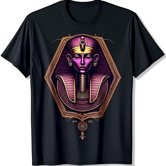 Bold Black T-Shirt with Vibrant Pharaoh Graphic Majestic Design