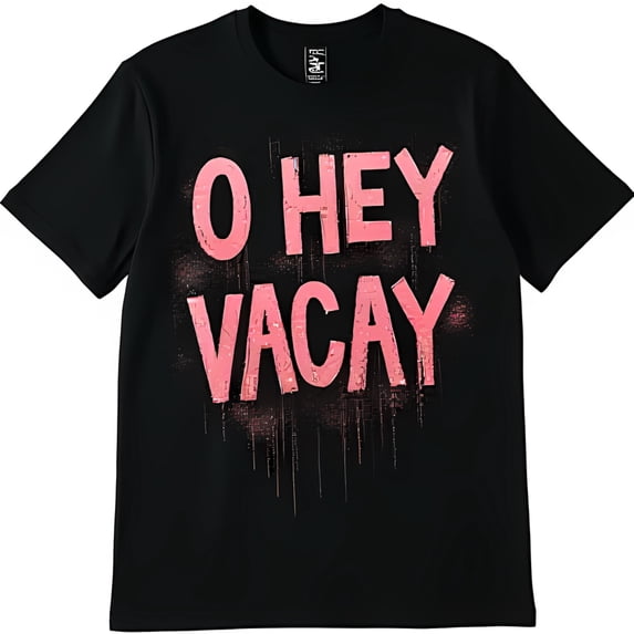 Bold Black T-Shirt with Vibrant Pink O HEY VACAY Graphic