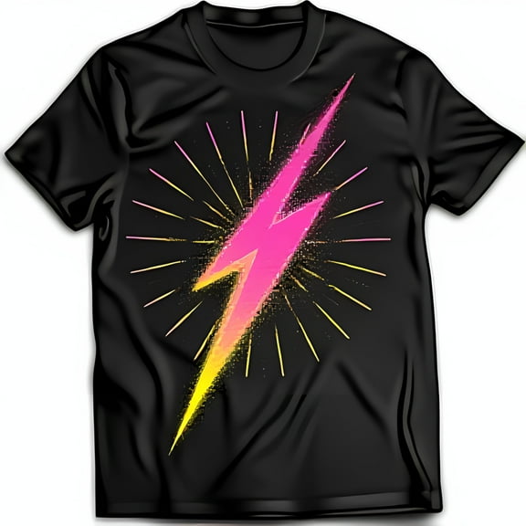 Bold Black T-Shirt with Vibrant Pink & Yellow Design