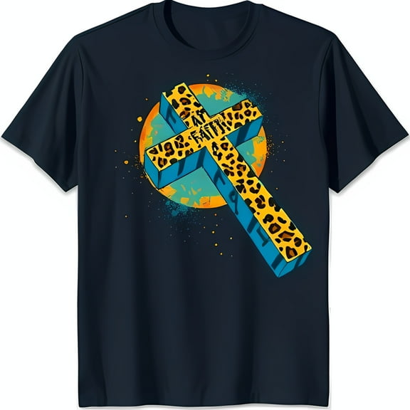Bold Black T-Shirt with Vibrant Print & 'Faith' Graphic