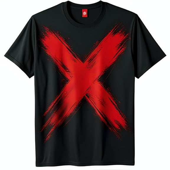 Bold Black T-Shirt with Vibrant Red Brushstroke X Design Classic Fit