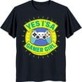 Bold Black TShirt with Vibrant Yellow Circle Design Featuring Gamer