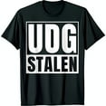 thumbnail image 1 of Bold Black T-Shirt with White UDG STALEN Graphic Eye Catching Design, 1 of 5