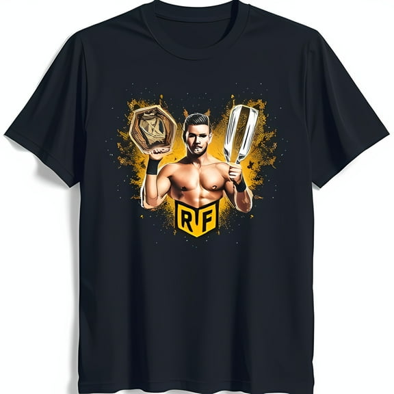 Bold Black T-Shirt with Wrestler Graphic & Yellow Splatter Design