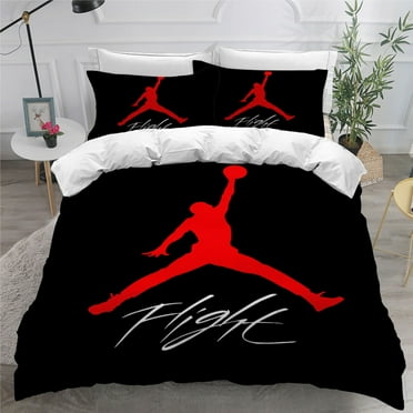 Bold Black and Red Basketball Bedding Set with Player Script - Sporty Bedroom Decor