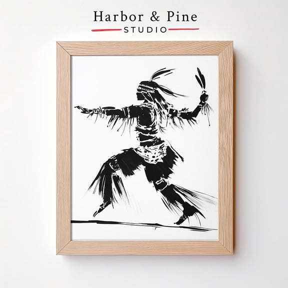 Bold Black and White Dancer Silhouette Minimalist Ink Unframed Paper Print