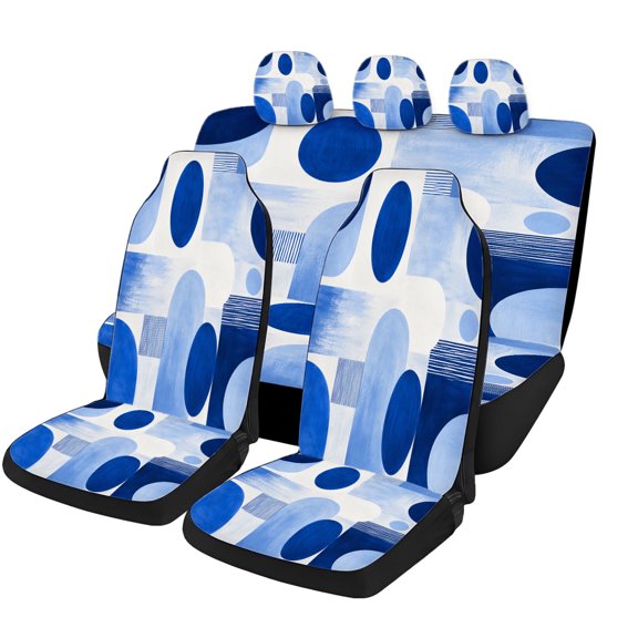 Bold Blue Abstract Geometric Car Seat Covers Full Set, Universal Auto Seat Covers with Front Seat Covers, Rear Bench Cover and Headrest Covers for Cars SUVs Trucks Vans