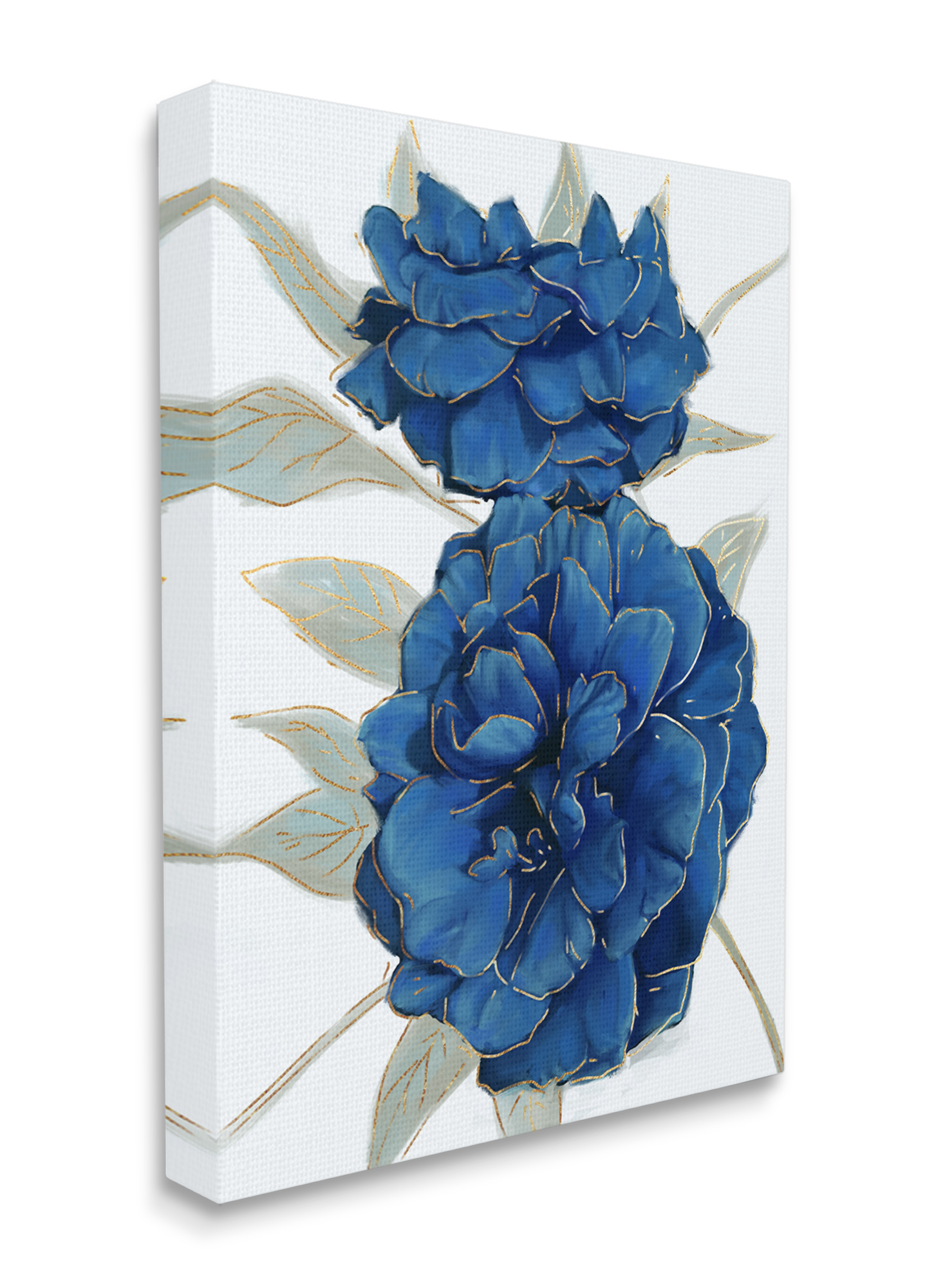 Bold Blue Carnation Florals Gold Line Detail 36 in x 48 in Painting Canvas Art Print, by Stupell Home Décor