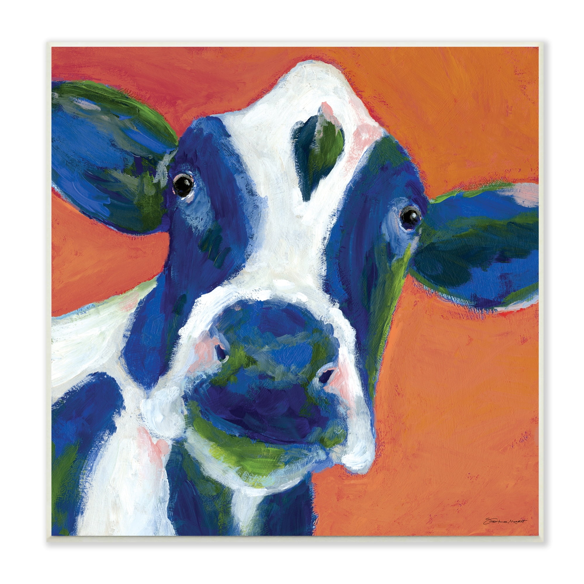Bold Blue Dairy Cow Fun Abstract Farm Animal 12 in x 12 in Framed Painting Art Print, by Stupell Home Décor