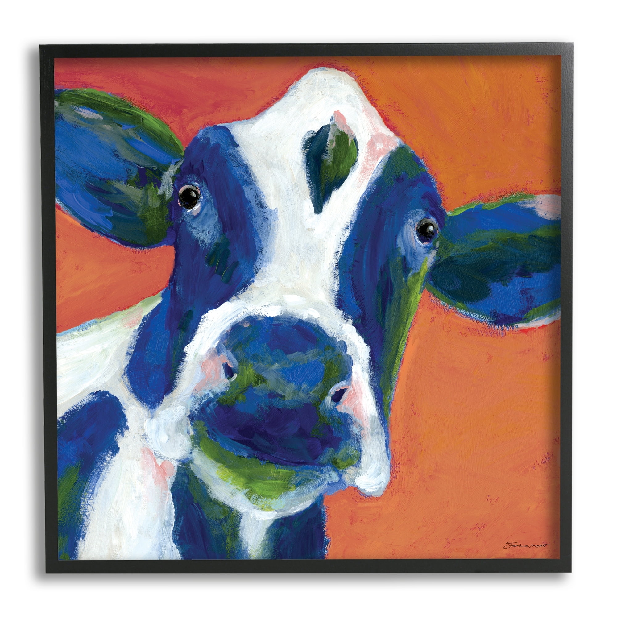 Bold Blue Dairy Cow Fun Abstract Farm Animal 17 in x 17 in Framed Painting Art Print, by Stupell Home Décor
