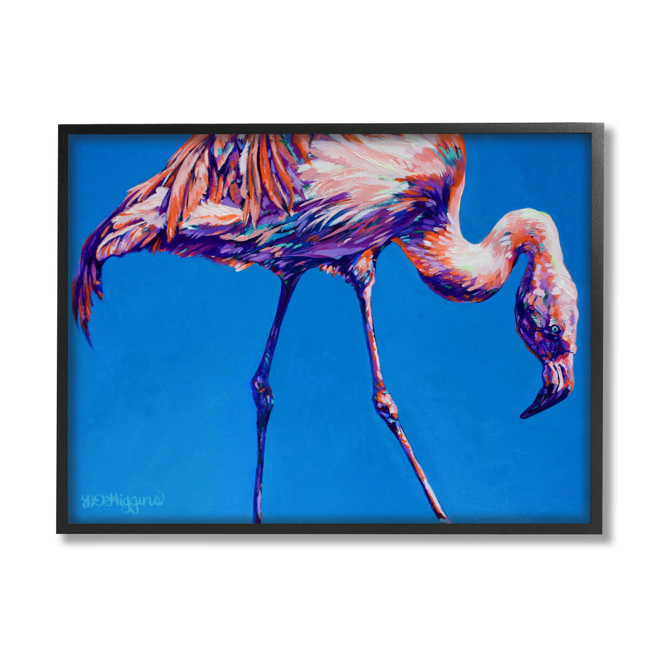 Bold Blue Modern Flamingo Animals & Insects Graphic Art Black Framed Art Print Wall Art