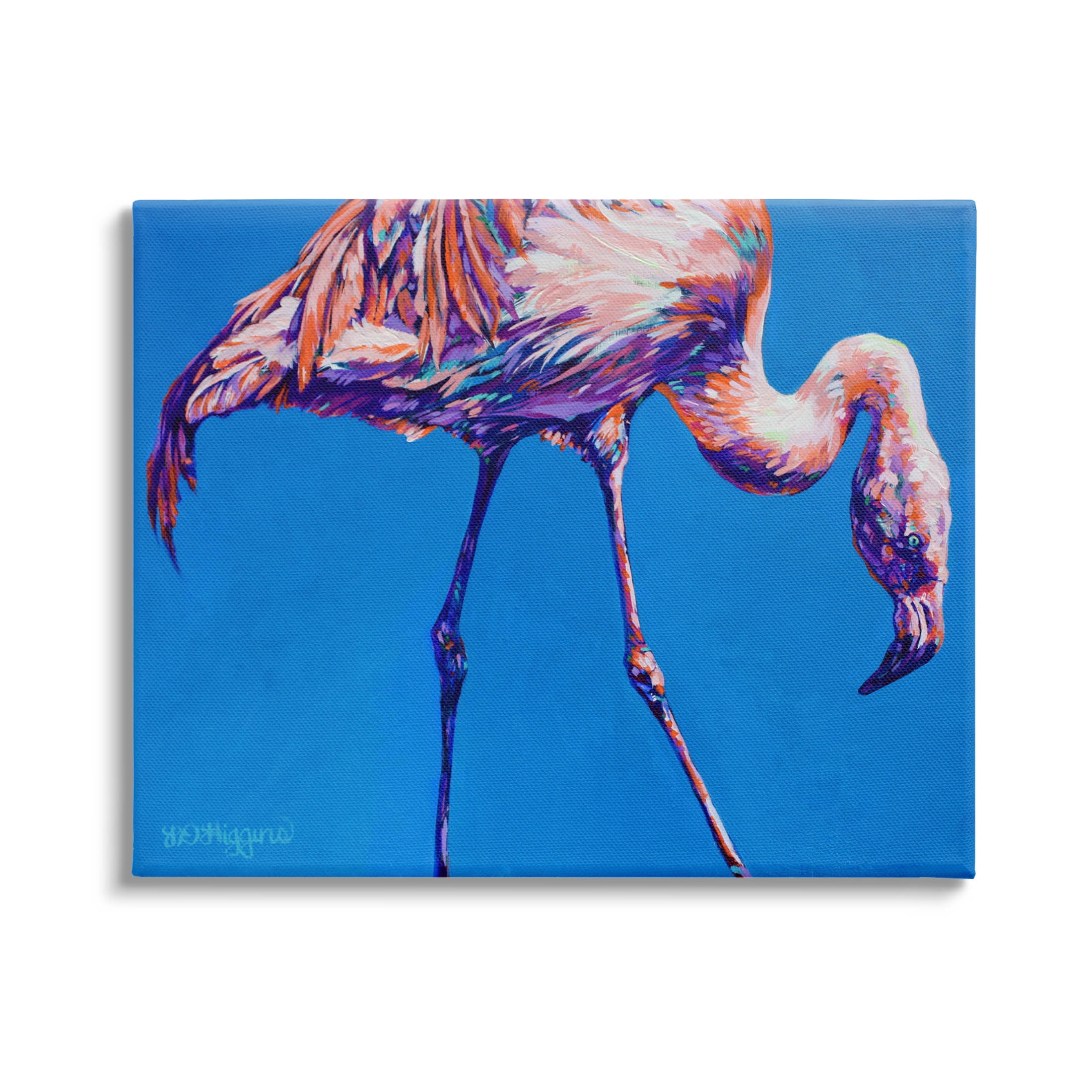 Bold Blue Modern Flamingo Animals & Insects Graphic Art Gallery Wrapped Canvas Print Wall Art