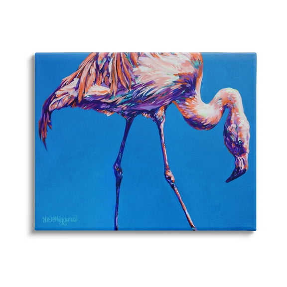 Bold Blue Modern Flamingo Animals & Insects Graphic Art Gallery Wrapped Canvas Print Wall Art