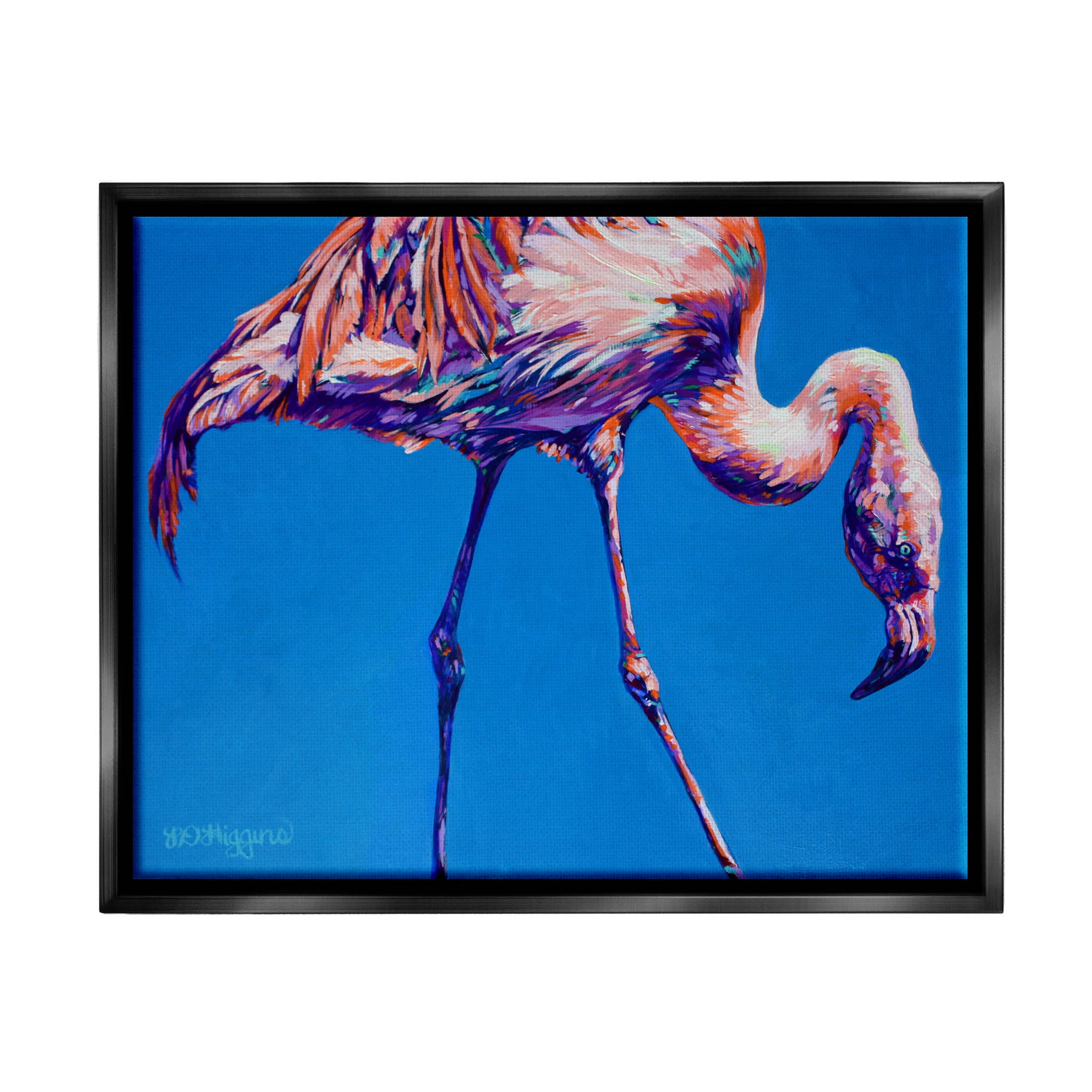 Bold Blue Modern Flamingo Animals & Insects Graphic Art Jet Black Framed Art Print Wall Art