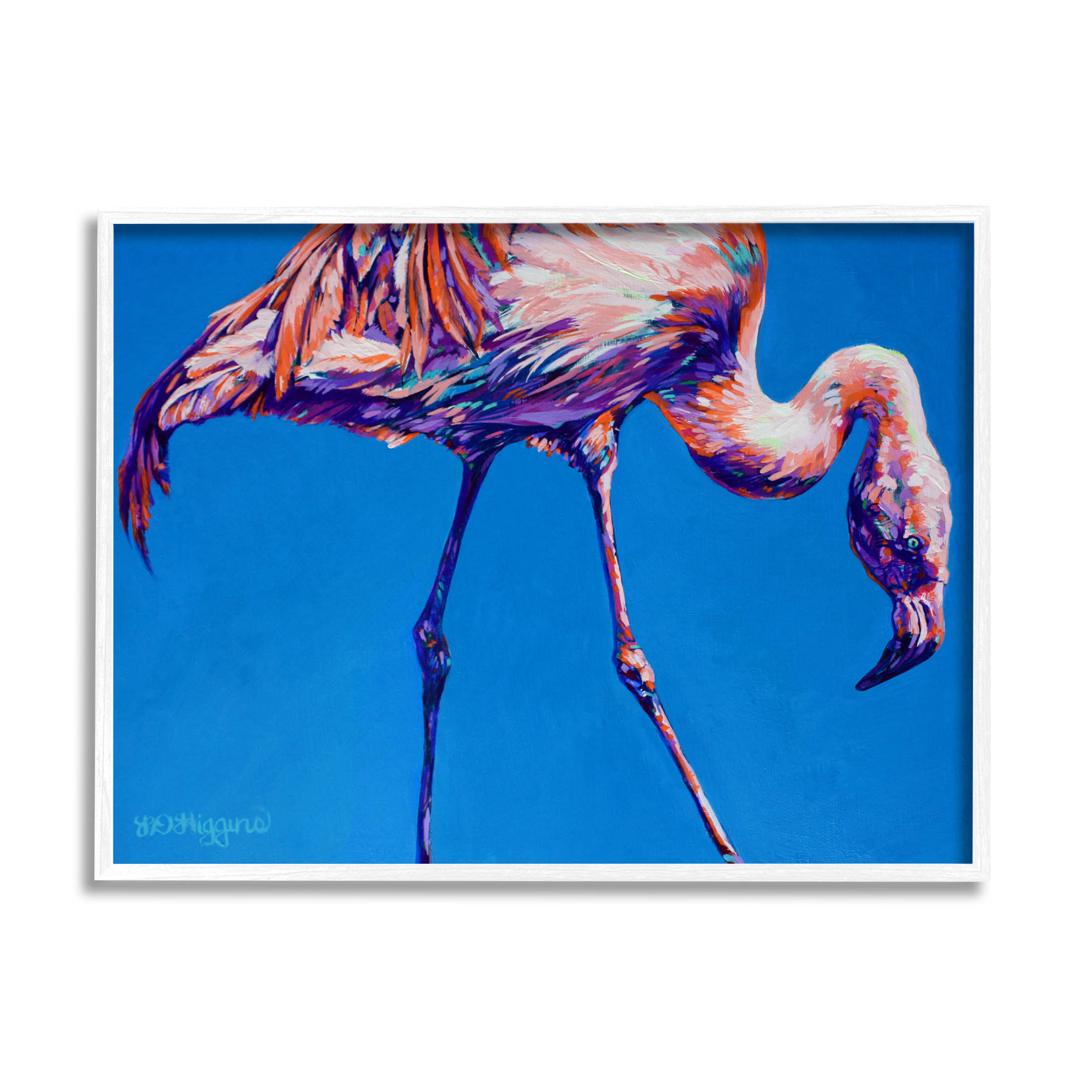 Bold Blue Modern Flamingo Animals & Insects Graphic Art White Framed Art Print Wall Art