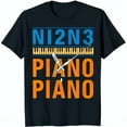 thumbnail image 1 of Bold Blue 'NI2N3' & 'PIANO' Graphic T-Shirt with Piano Keyboard Design, 1 of 5