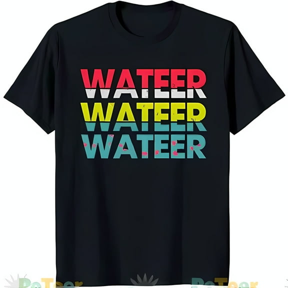Bold Blue Neck T-Shirt with Colorful 'WATER' Graphic Bands