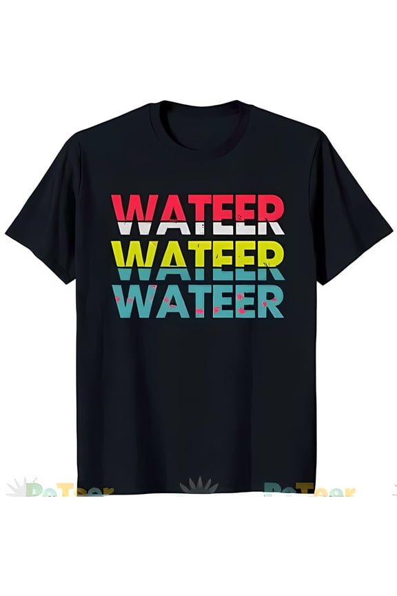 Bold Blue Neck T-Shirt with Colorful 'WATER' Graphic Bands