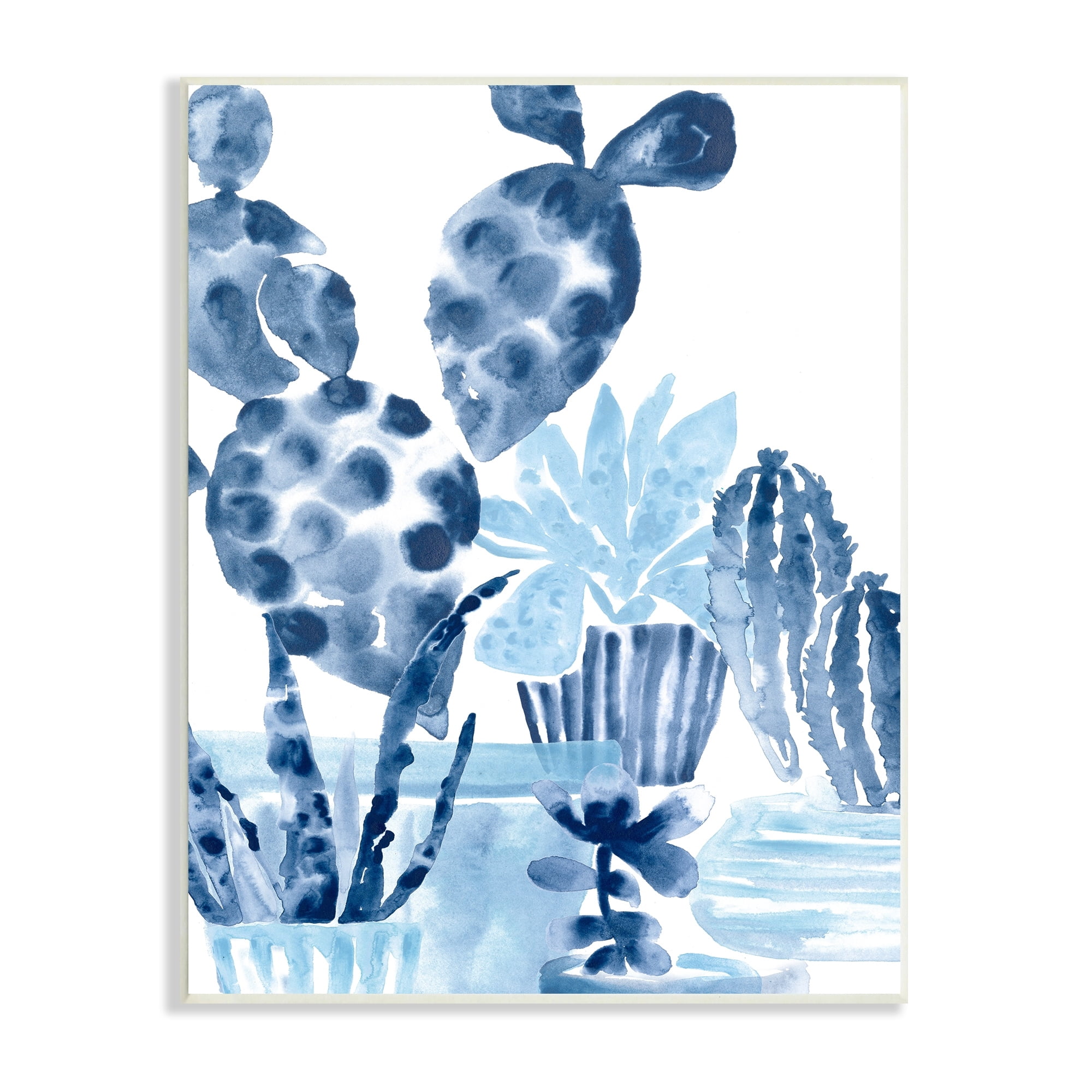 Bold Blue Planted Cacti Indoor Plant Watercolour 10 in x 15 in Framed Painting Art Print, by Stupell Home Décor