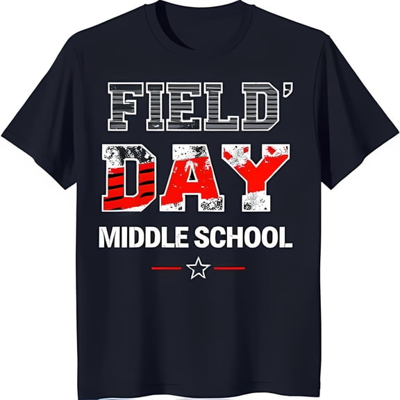 Bold Blue T-Shirt with 'Field Day' Graphic Red & White Design for Middle School