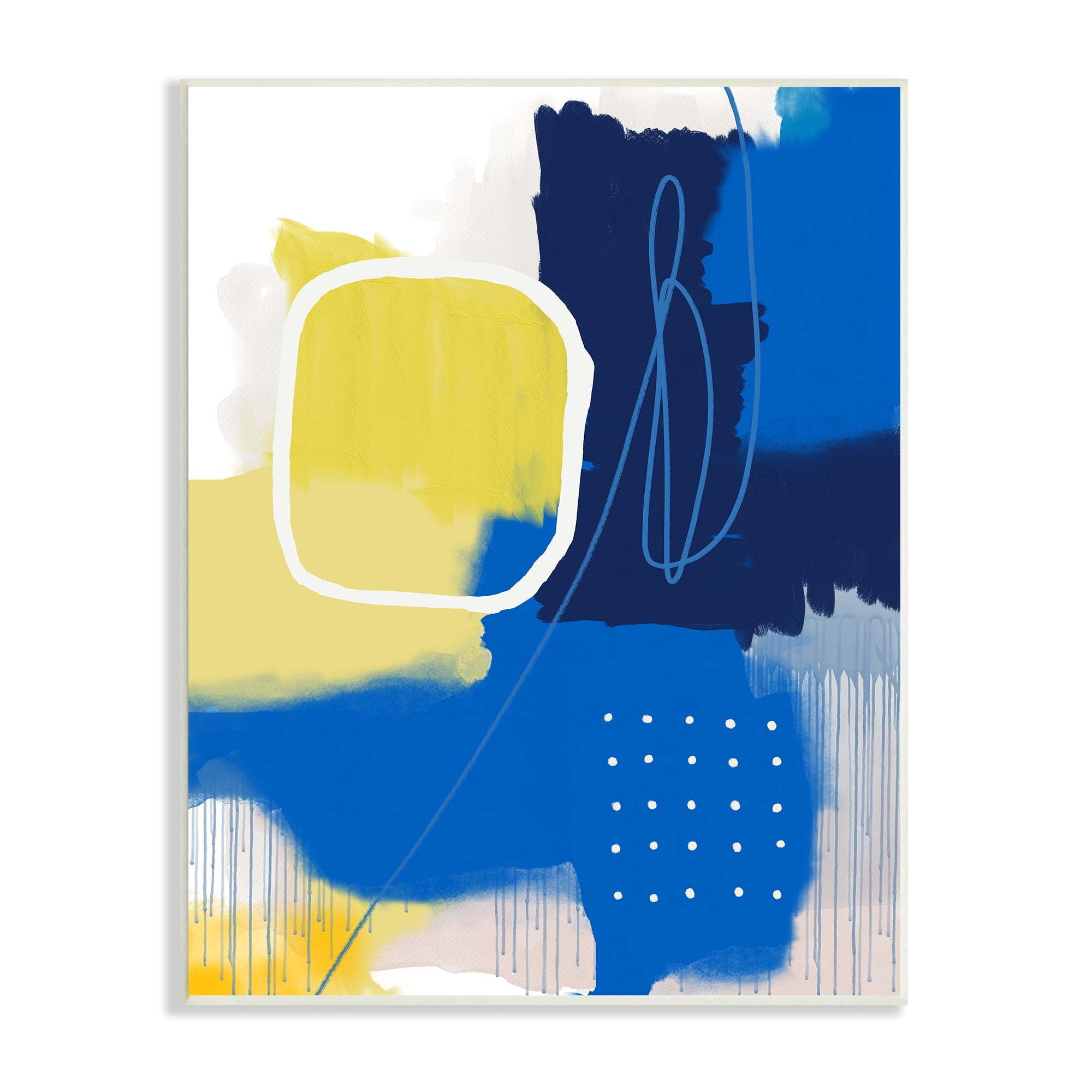 Bold Blue Yellow Shape Collage Vibrant Modern Abstraction 10 in x 15 in Framed Painting Art Print, by Stupell Home Décor