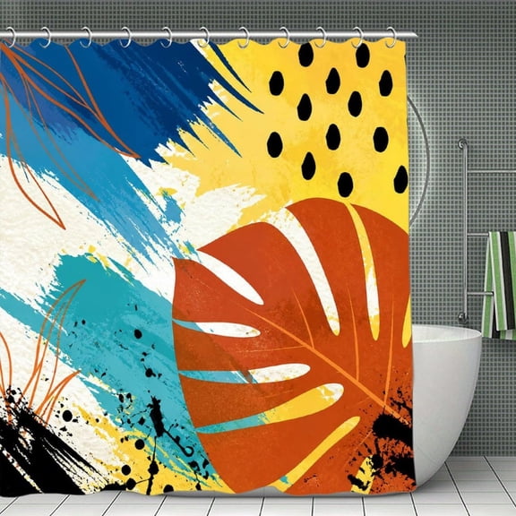 Bold Botanical Collage Print Shower Curtain,Cloth Fabric Waterproof Polyester Bathroom Home Decor Set with Hooks 70.8×70.8Inch