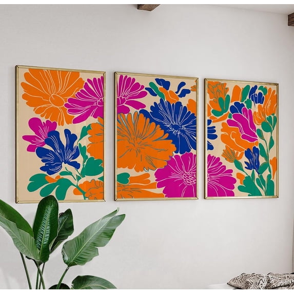 Bold Botanical Modern Decor Floral Art Home Decor Office Wall Art Set 3 ...
