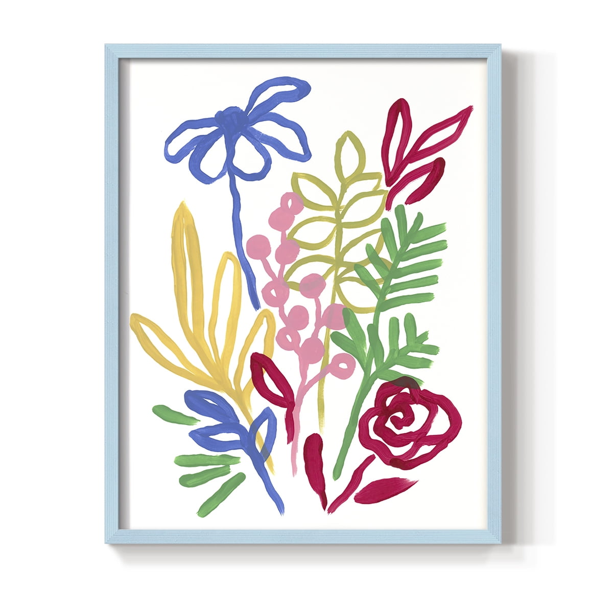 Bold Brushstroke Blooms I Framed Print in Blue Solid Wood Framed Print No Nail Hanging
