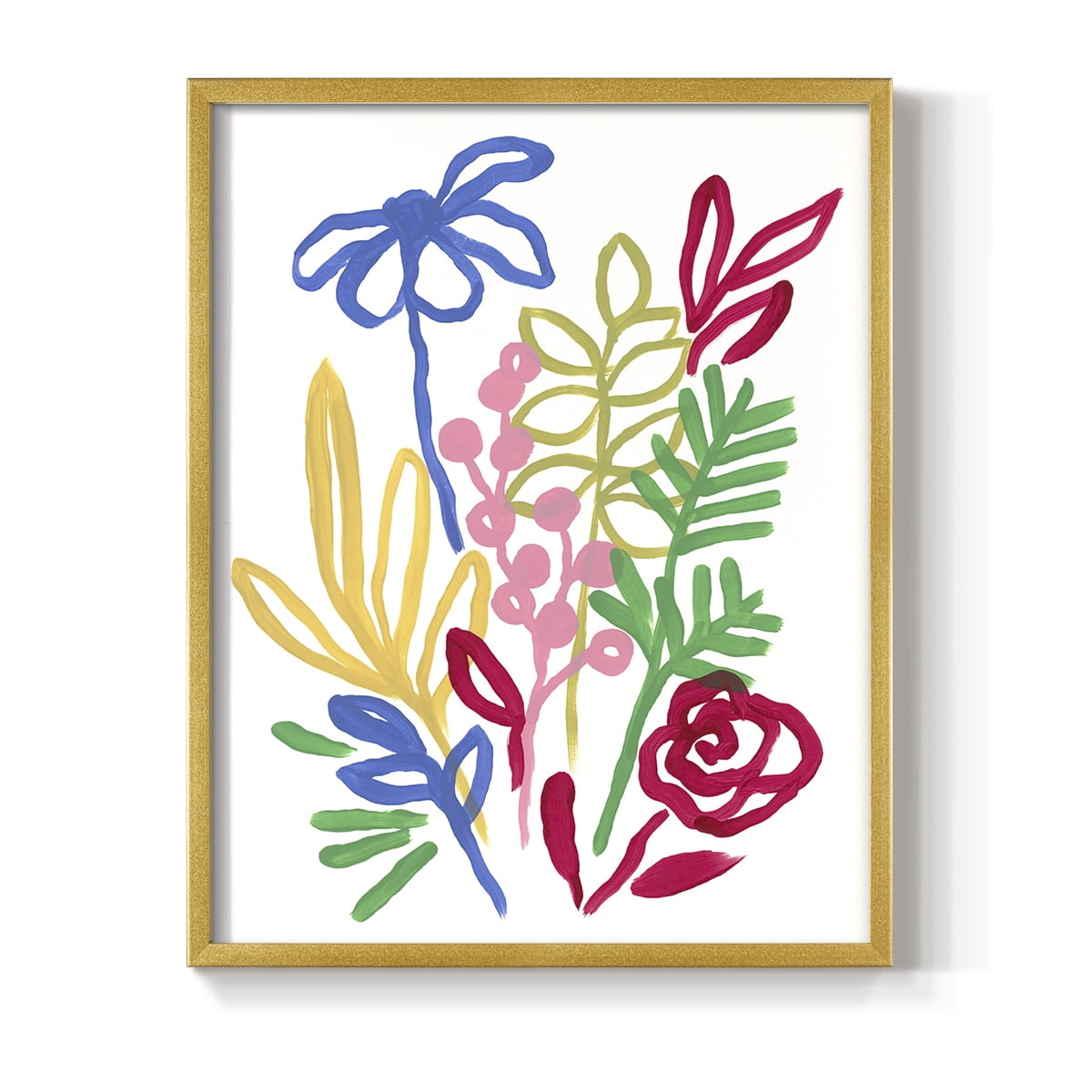 Bold Brushstroke Blooms I Framed Print in Gold Solid Wood Framed Print No Nail Hanging