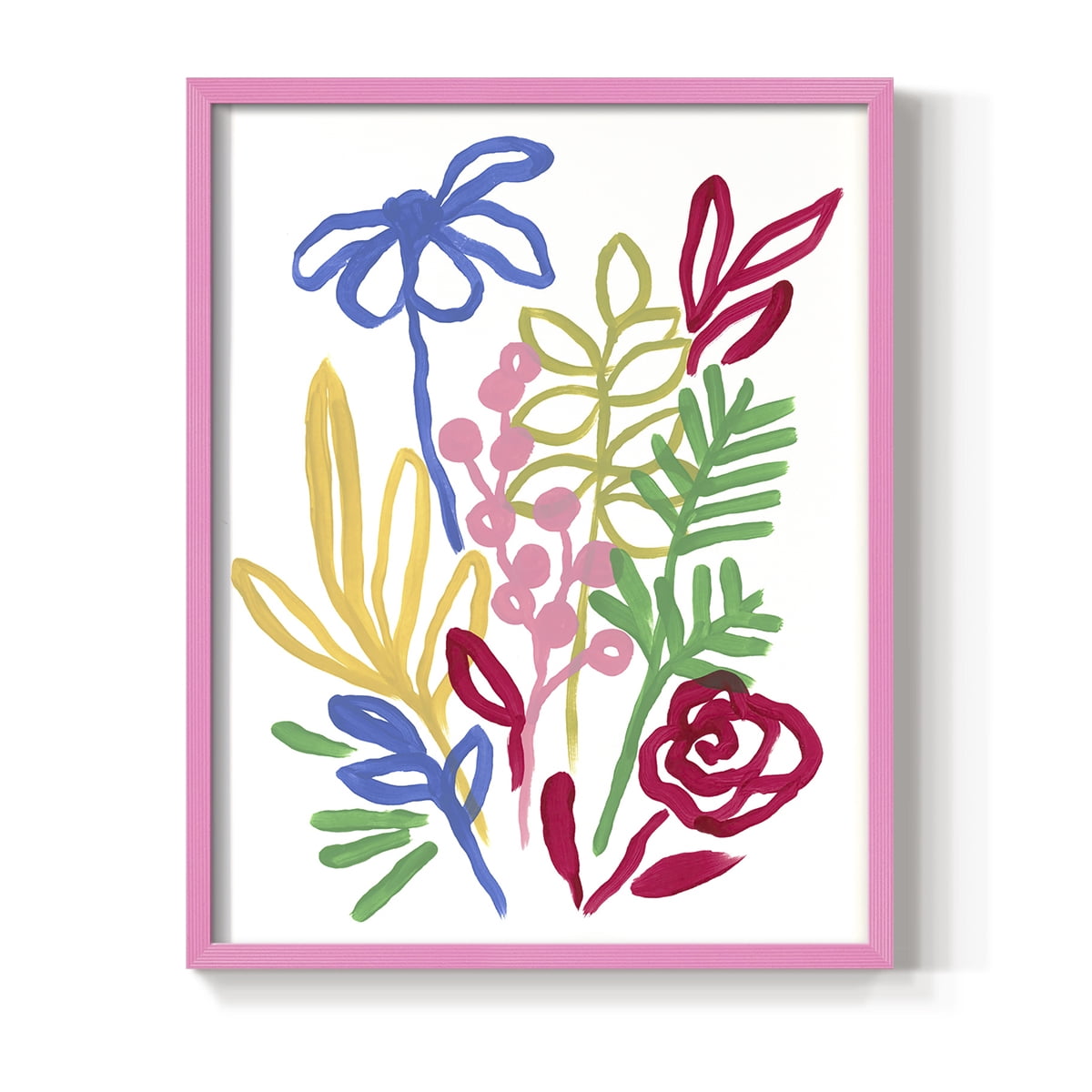 Bold Brushstroke Blooms I Framed Print in Pink Solid Wood Framed Print No Nail Hanging