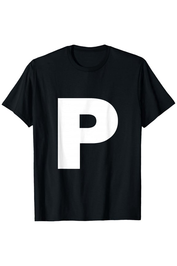 Bold Capital Letter P Monogram Initial Unisex Short Sleeve Graphic Print T-Shirt
