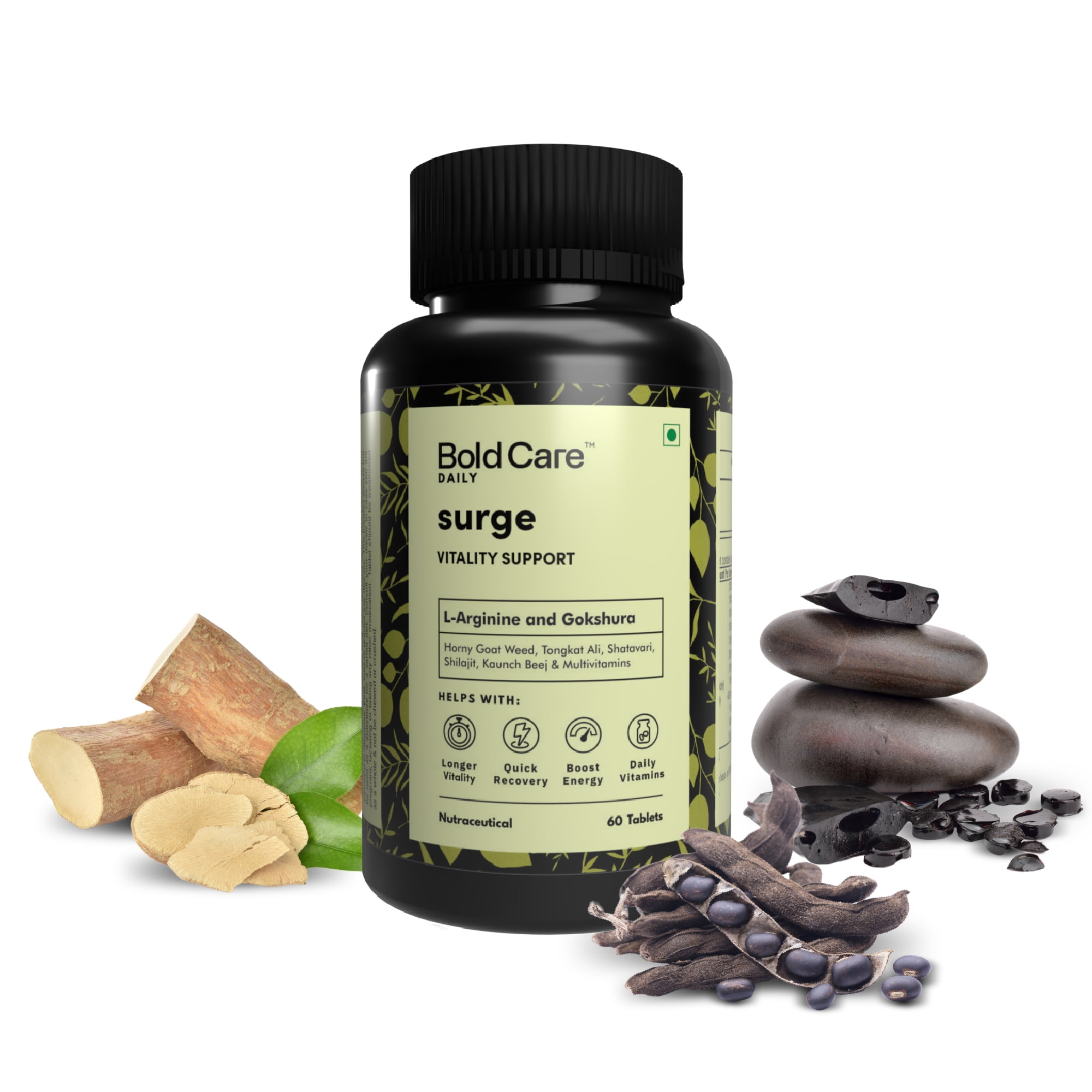 Bold Care Surge - L Arginine &amp; Gokshura Tablets - Energy Booster Supplements for Men - All Natural Ingredients - Helps with Blood Flow - Zero Side