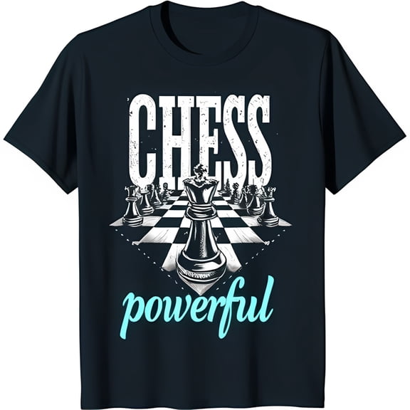 Bold Chess Graphic T-Shirt for Men White Chessboard Design on Blue